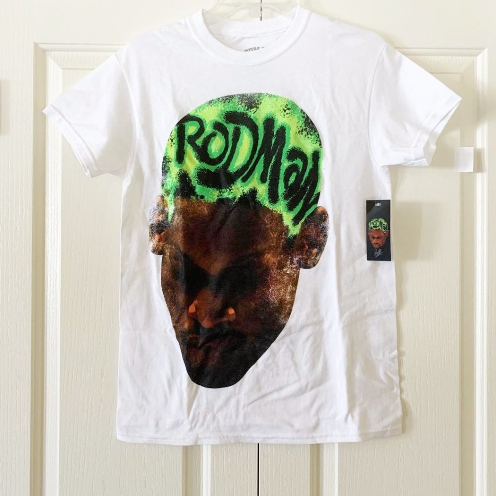 ✨NEW✨ DENNIS RODMAN BRAND Limited Edition Green Neon-Haired Rodman Graphic Tee